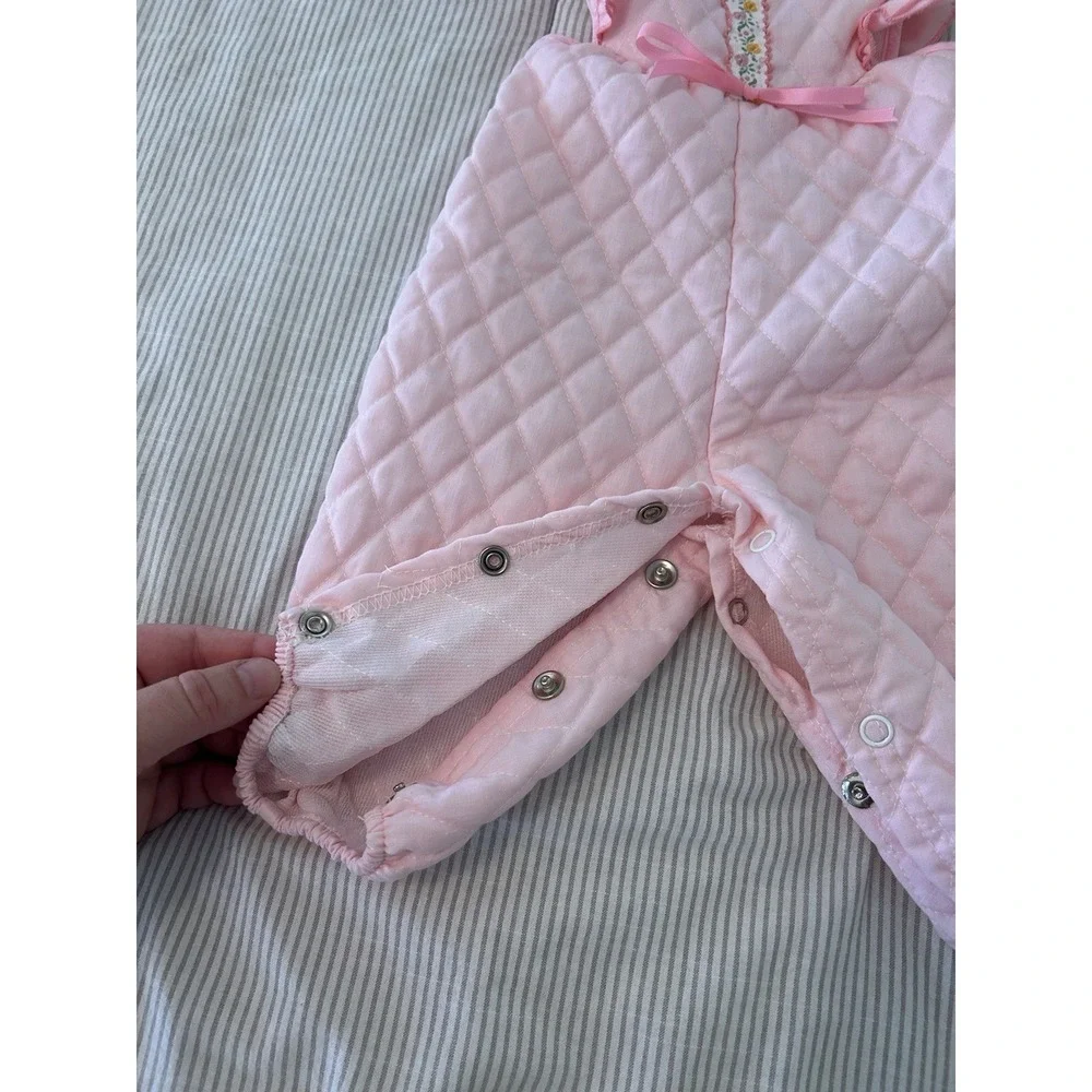 Evy Of California Vintage 1980s 6 Month Baby Quilted Overalls Romper Jumpsuit